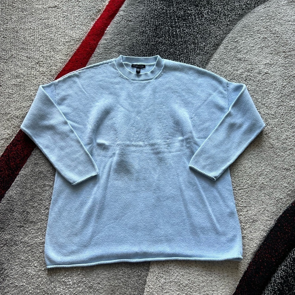 Eileen Fisher Light Blue Organic Cotton Pullover Sweater